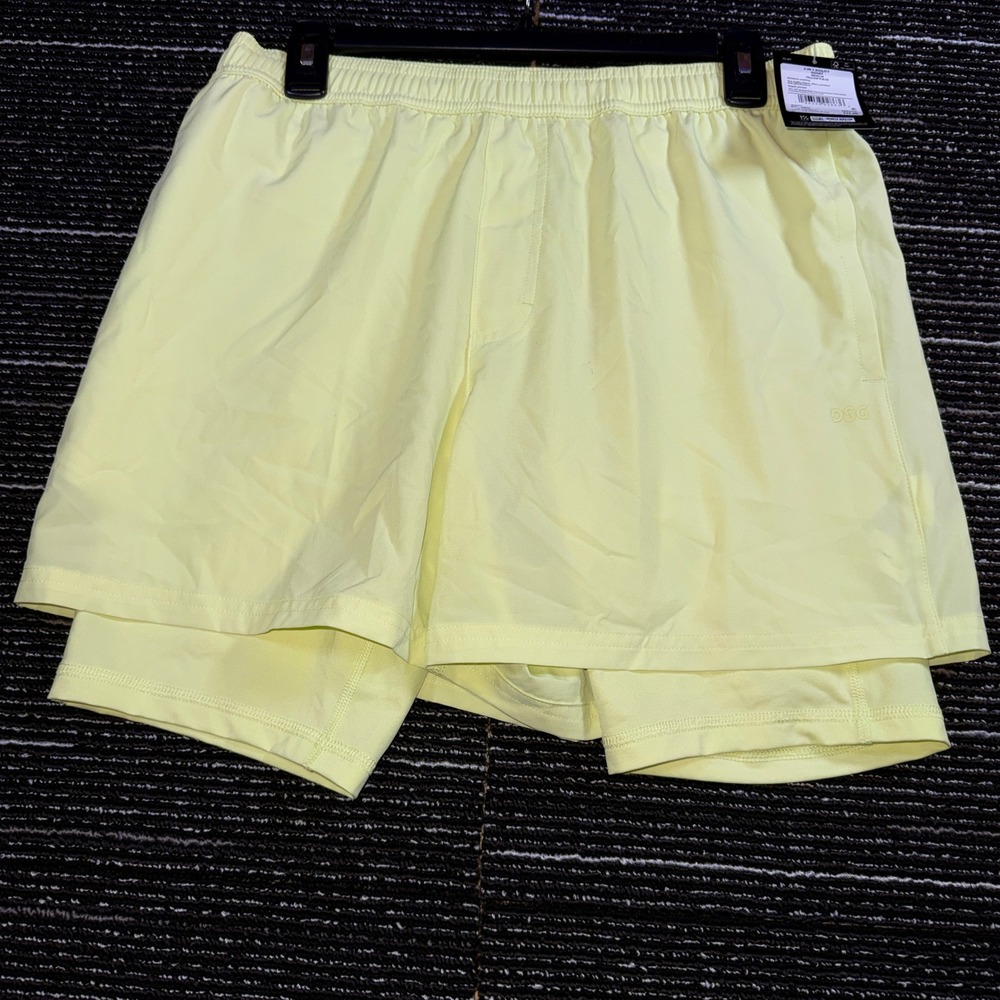 DSG 2-in-1 Agility Short Mens M Yellow Pulse NEW 5" Inseam Moisture Wicking UV